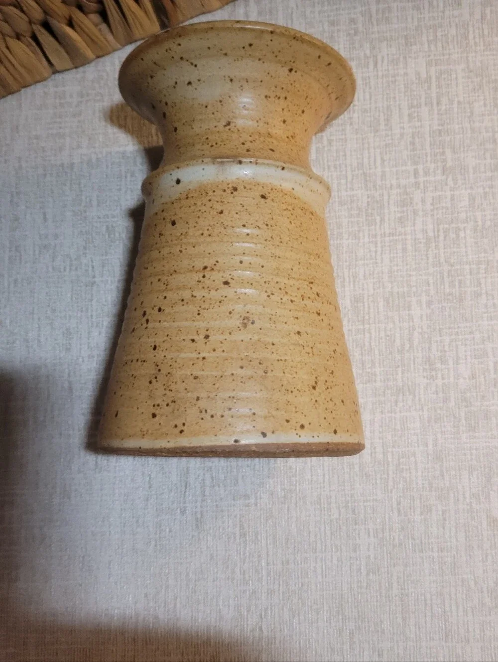 Handcrafted Ceramic Vase in Warm Tan. Vintage Mid Century Pottery